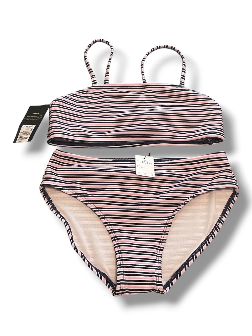 Striped Pink & Navy Blue Swim Two-Piece